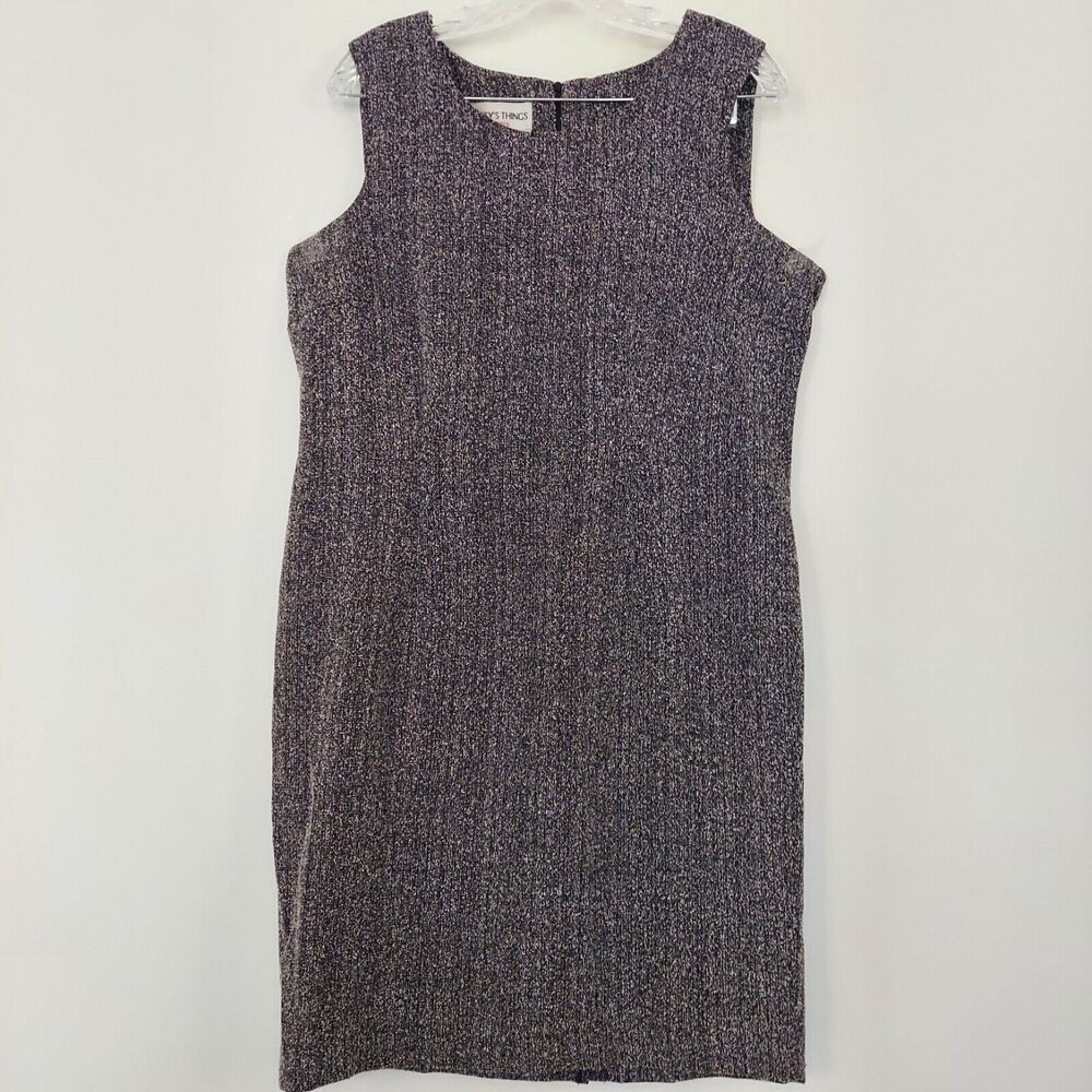 Betsys Things Sleeveless Tweed Dress 14P Vintage Classic Look Gray Black